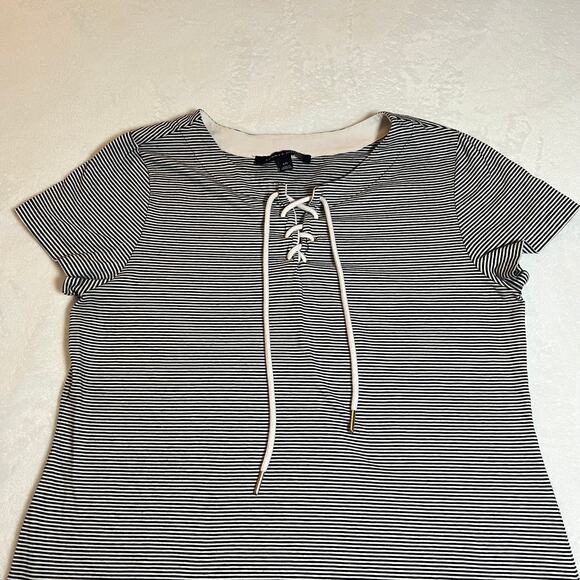 Tommy Hilfiger Lace Up Stripe Shirt Dress Size Large Knee Length Casual Nautical - Picture 3 of 8